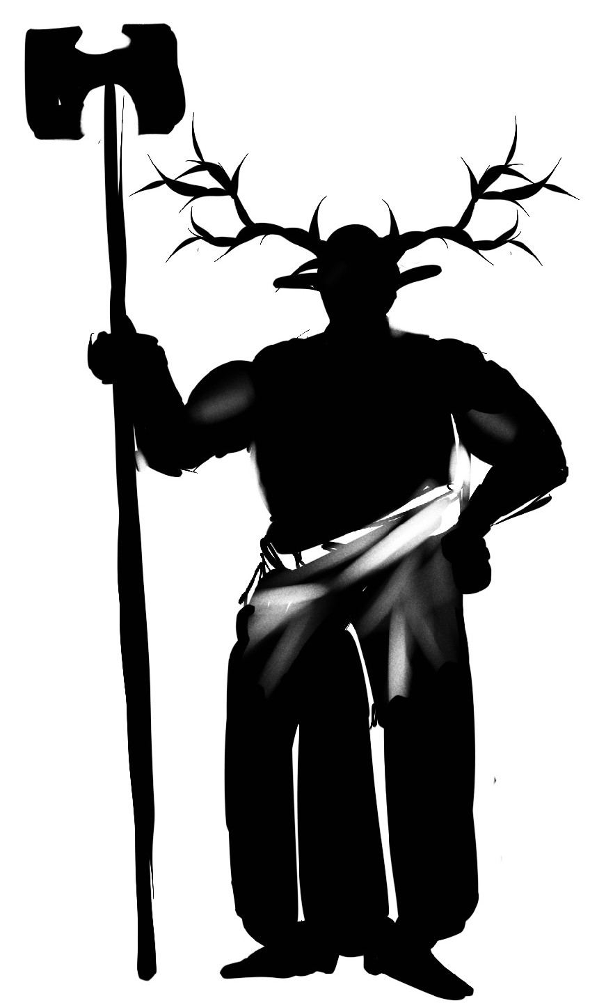 Antlered silhouette with a war hammer