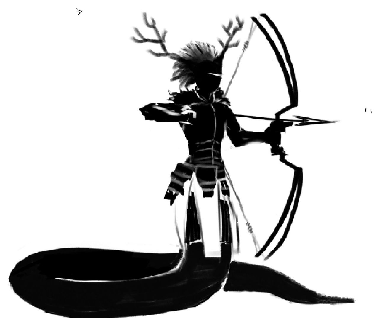 Antlered archer silhouette with a serpent tail