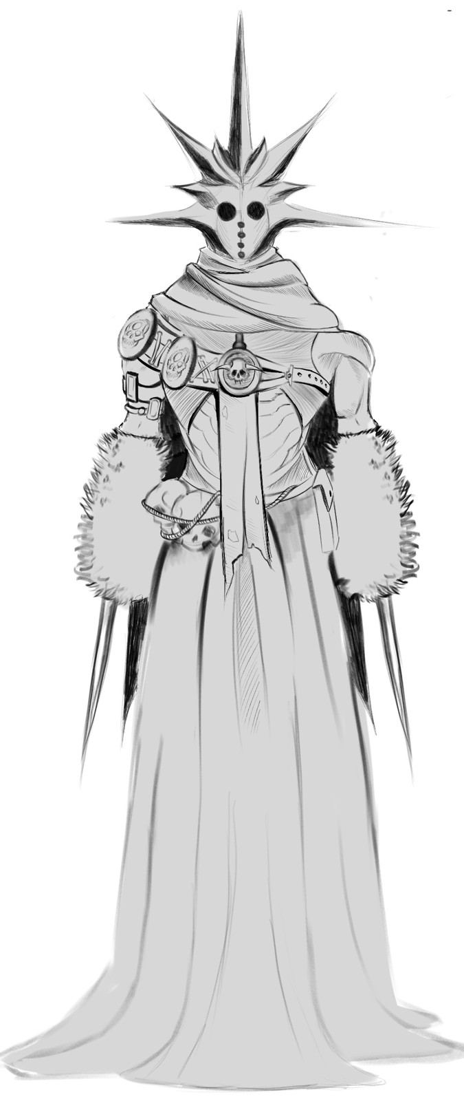 The Knight, pose 1: spiked-crest knight in a long robe