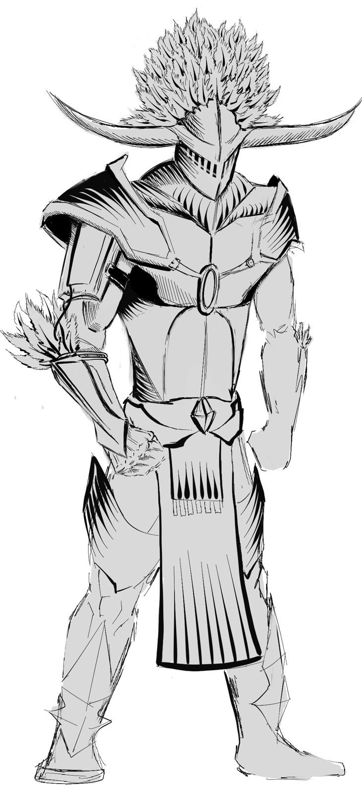 The Knight, pose 3: horned knight in layered plate