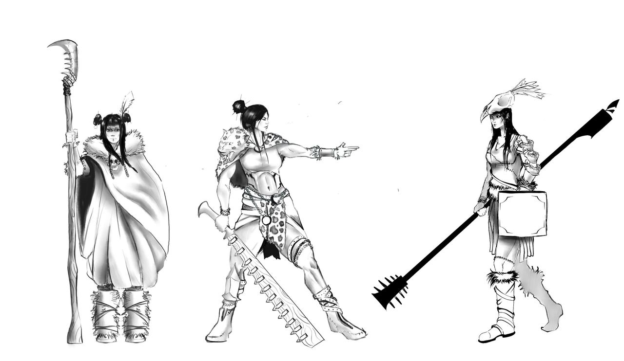 The Warrior: full character sheet, three poses