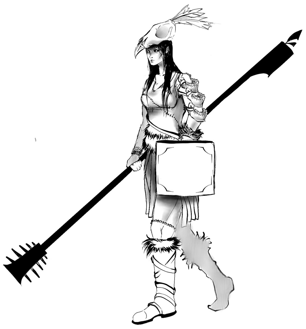 The Warrior, pose 3: striding with a shield and a long spear
